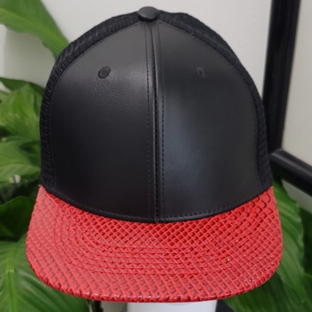 FAUX RED SNAKESKIN BASEBALL CAP